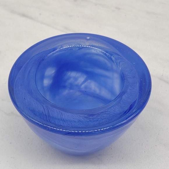 Hand Blown Cobalt Blue Swirl Art Glass Round Votive Candle Holder - Picture 5 of 14